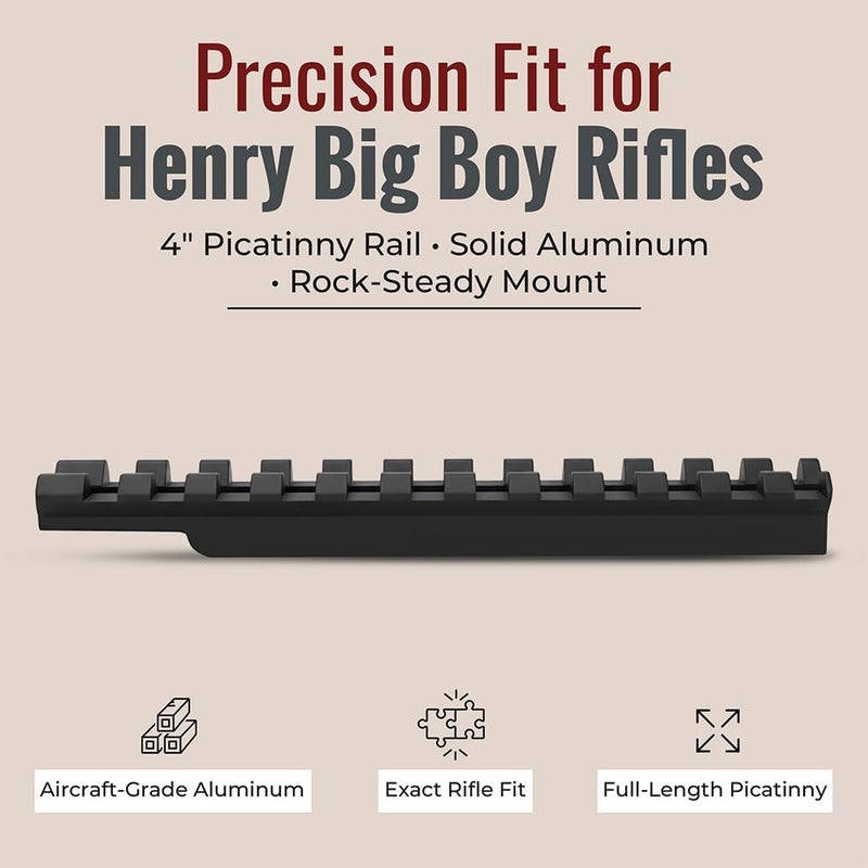Gotical Store 4" Over Length Scope Picatinny Rail Mount for Henry Big Boy Rifles, Aluminum Construction Matte Black Anodizing, 20 in/lbs Mounting Hardware #8-40 X 1/4 Screws and Wrench Included - Image 4